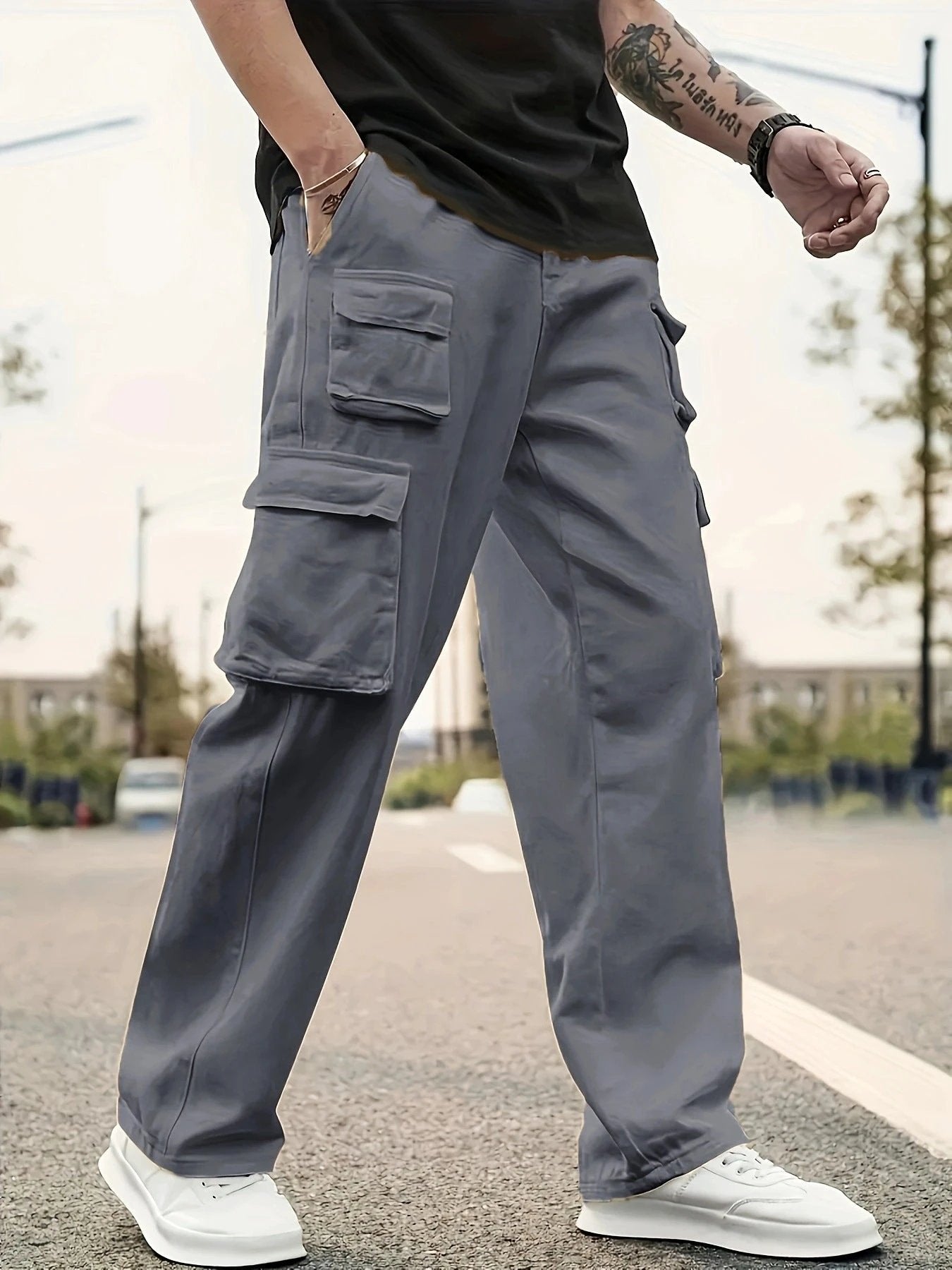 Men's Casual Cargo Pants Loose by GJG Denim