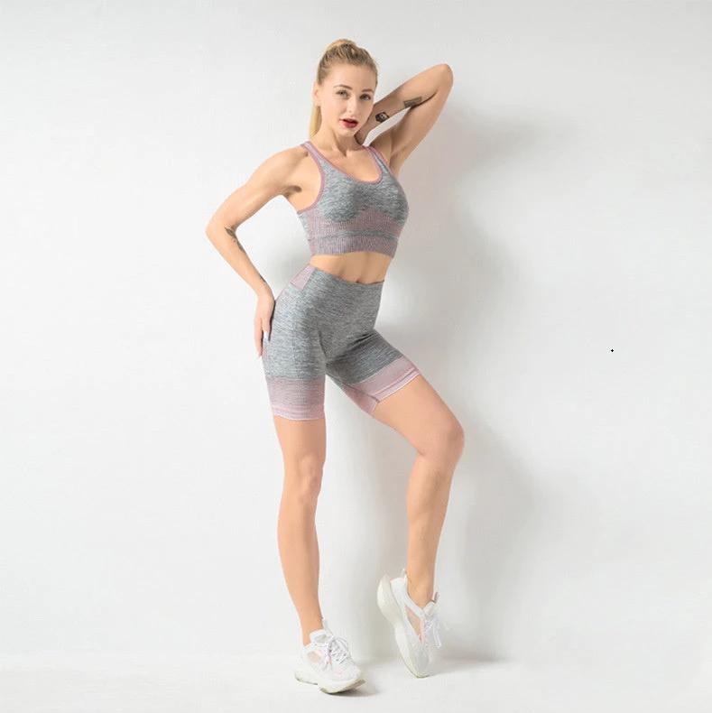 Seamless Yoga Wear Sports Suit Women Fitness Vest Bra Hip Lifting Tight Yoga Shorts by GJG Denim