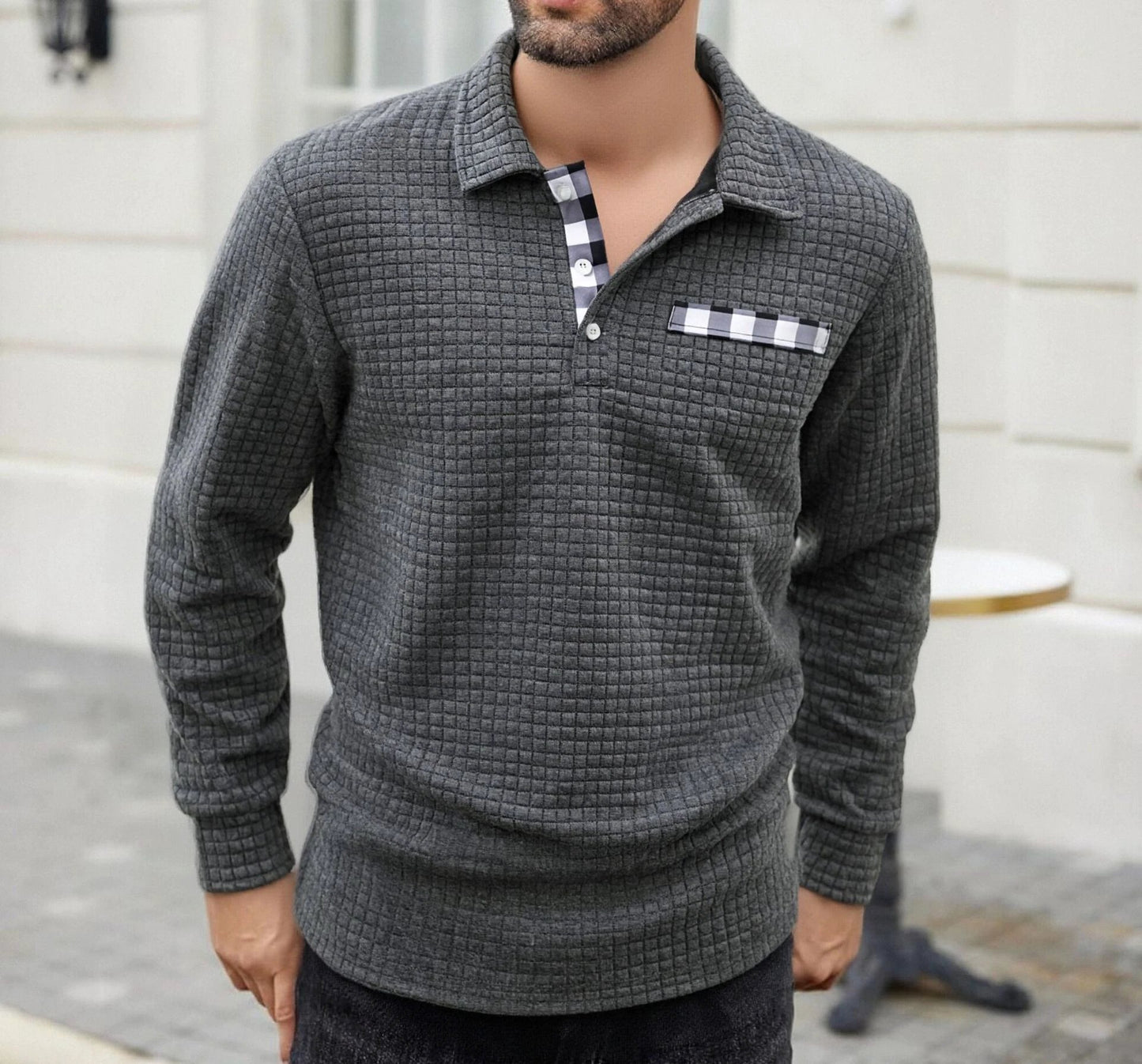 Men's Polo Long-sleeved Button-down T-shirt by GJG Denim