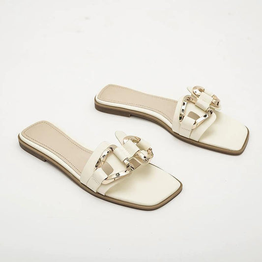 Flat sandals gold hardware by GJG Denim