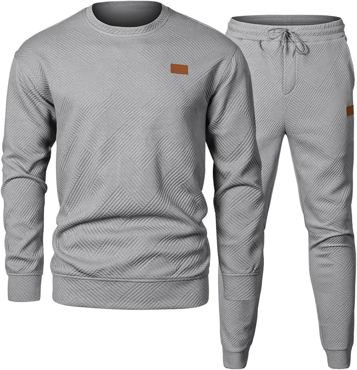 Men's Sports Casual Round Neck Jacquard Two-piece Knitted Sweater Set by GJG Denim