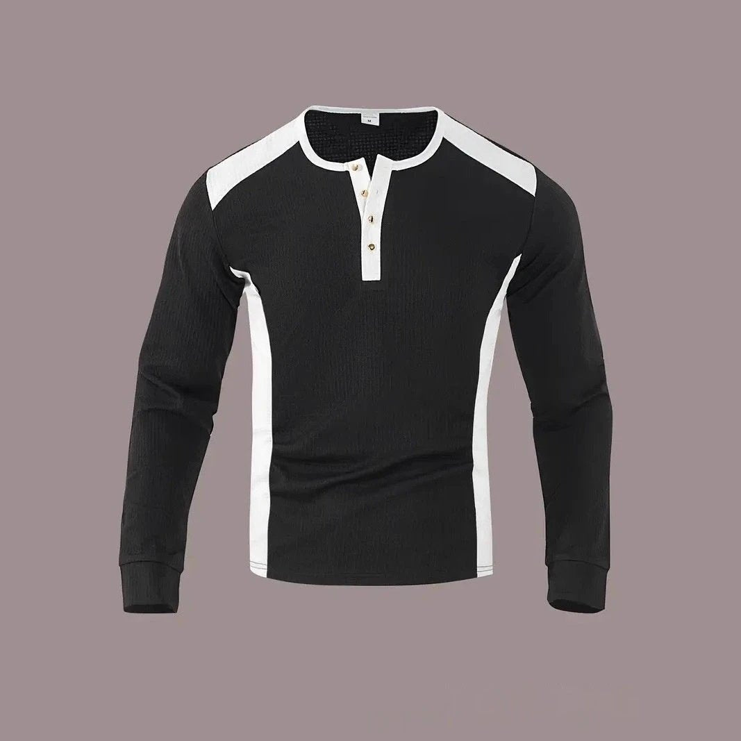 Men's Long-sleeve Shirt With Patchwork Jacquard Design Loose Fit by GJG Denim