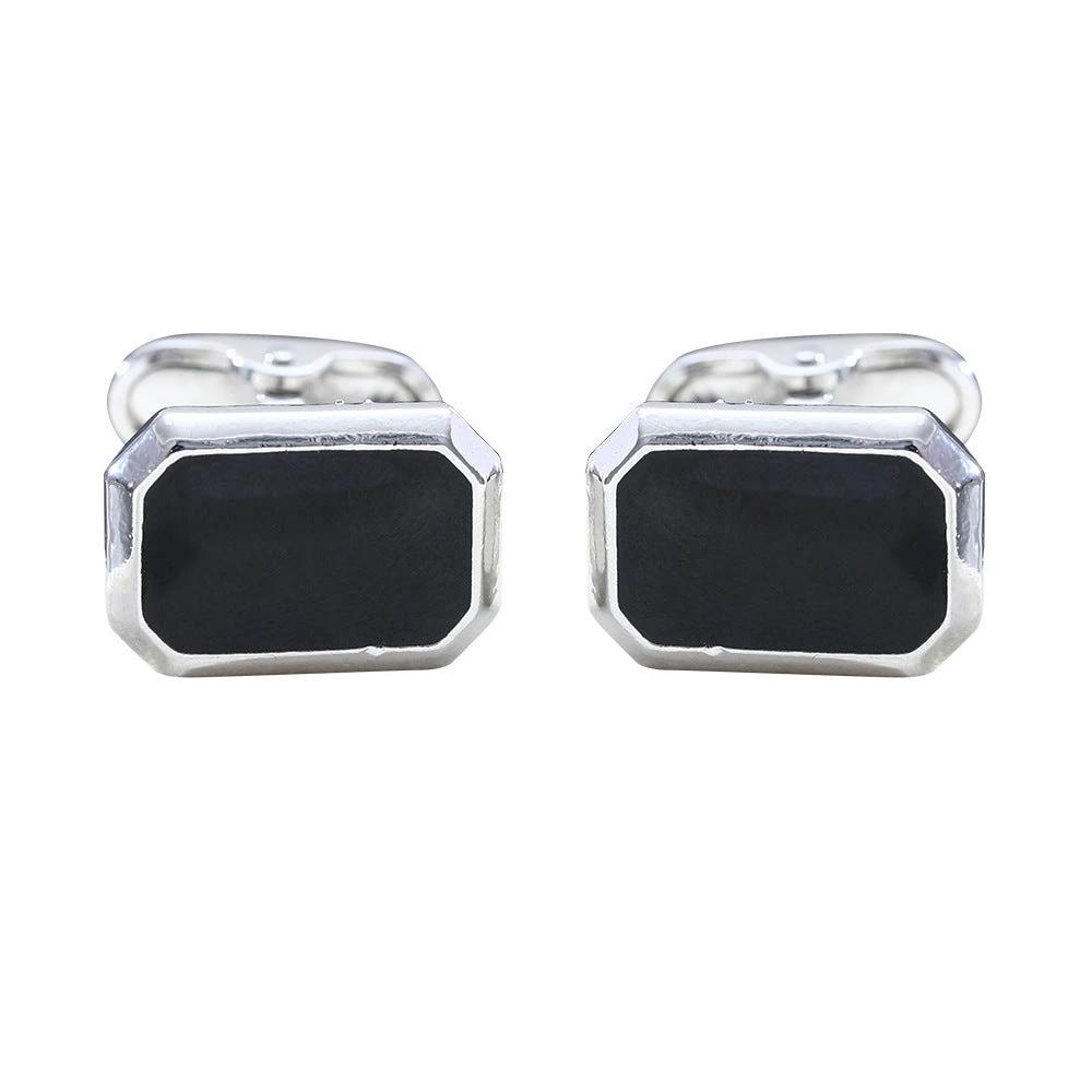 Round Geometric Black Gemstone Cufflinks For Men by GJG Denim
