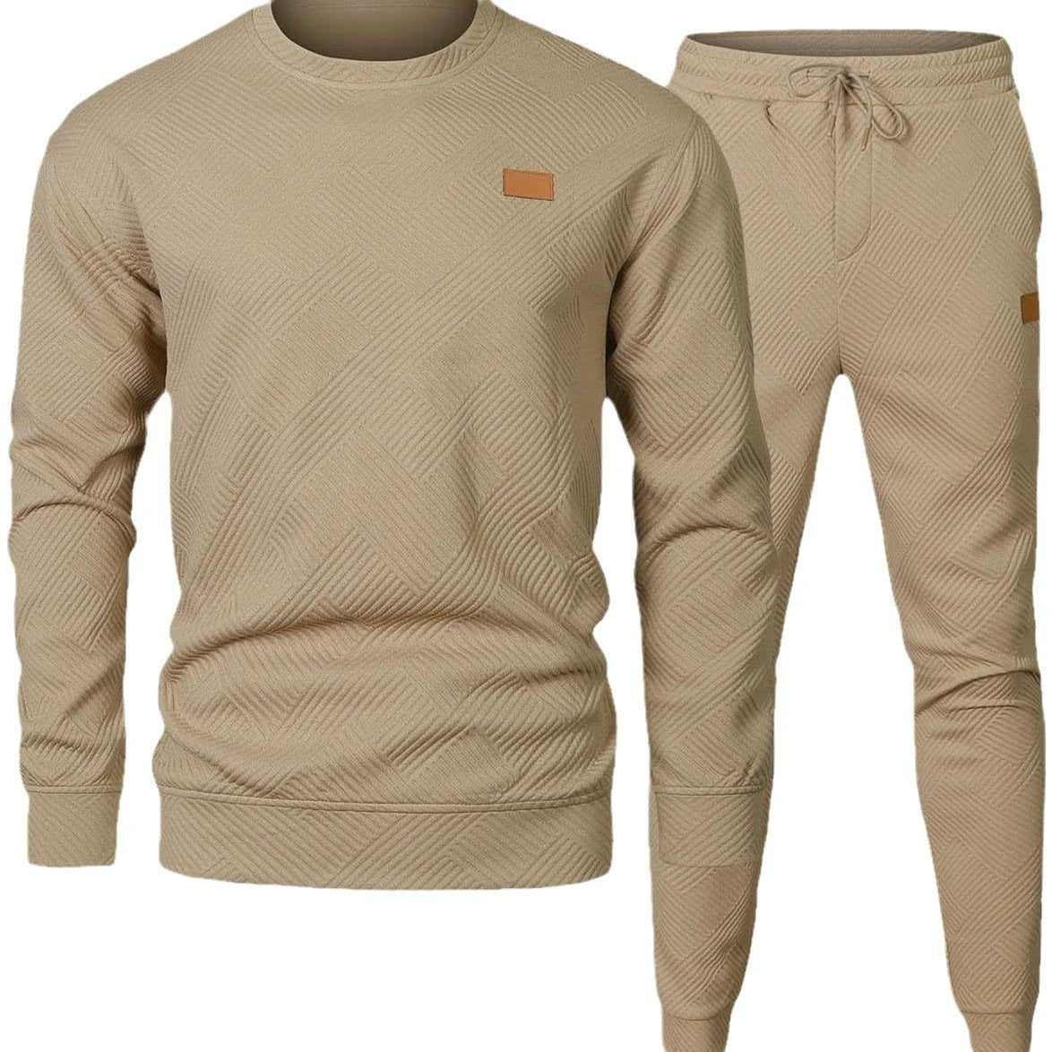Men's Sports Casual Round Neck Jacquard Two-piece Knitted Sweater Set by GJG Denim