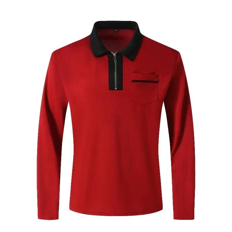 Men's Long Sleeve Zipper Polo Shirts Lapel Collar Zip Up by GJG Denim