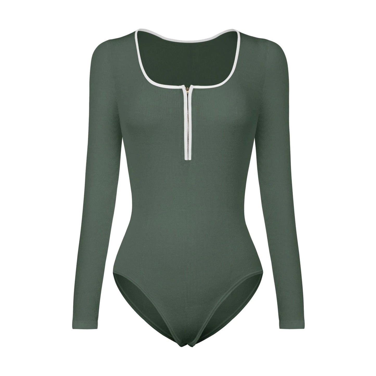 Tight Long Sleeve Jumpsuit Fashion Square Neck Zipper Thread Innner Corset Body Shaper Clothing For Dress Slim Sports Yoga Fitness body suit by GJG Denim