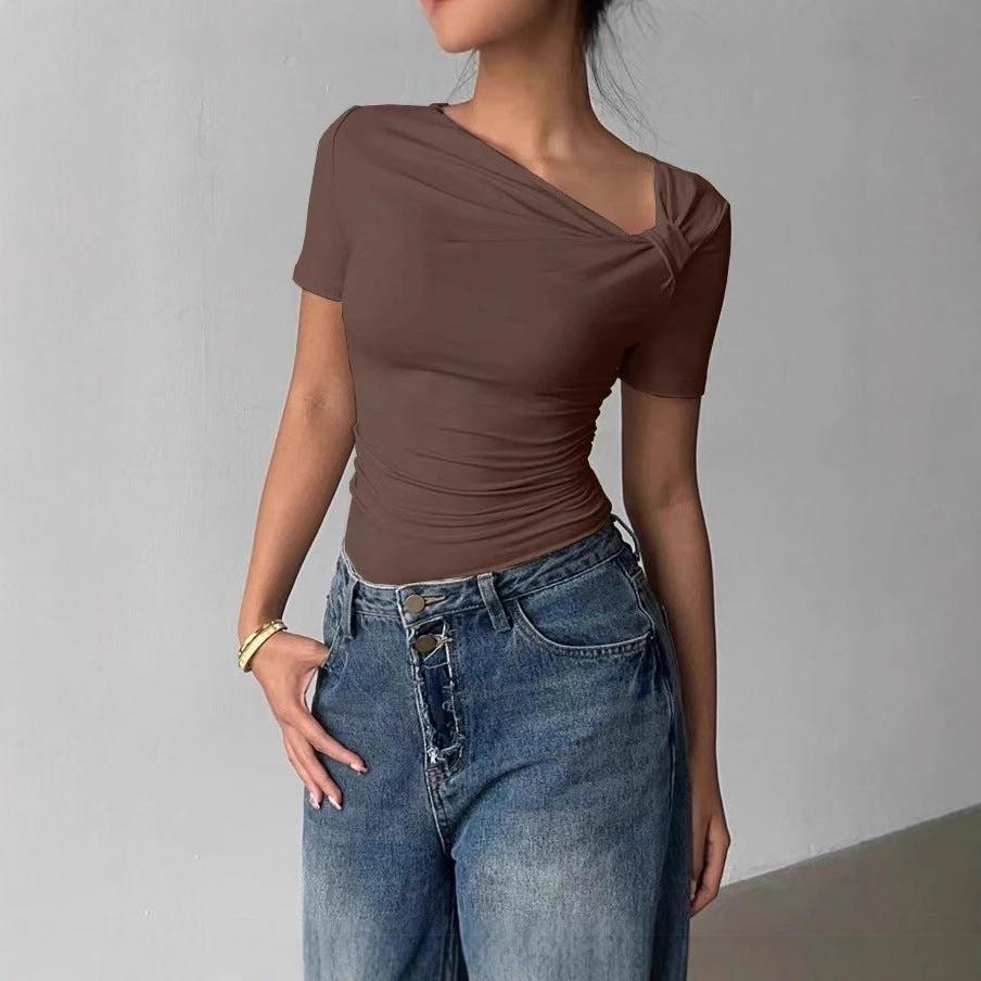 Womens Elegant High-end Off-shoulder Short-sleeve Top by GJG Denim
