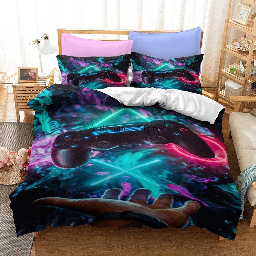 Game Controller Pattern Printed Bedding Duvet Cover Three-Piece Set by GJG Denim
