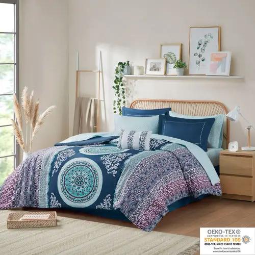 Queen Boho Comforter Set With Bed Sheets by GJG Denim