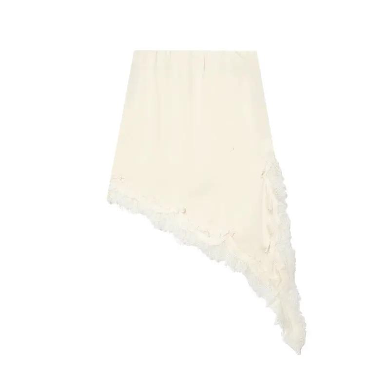 European And American-style Fashionable Minimalist Asymmetrical Lace Skirt by GJG Denim
