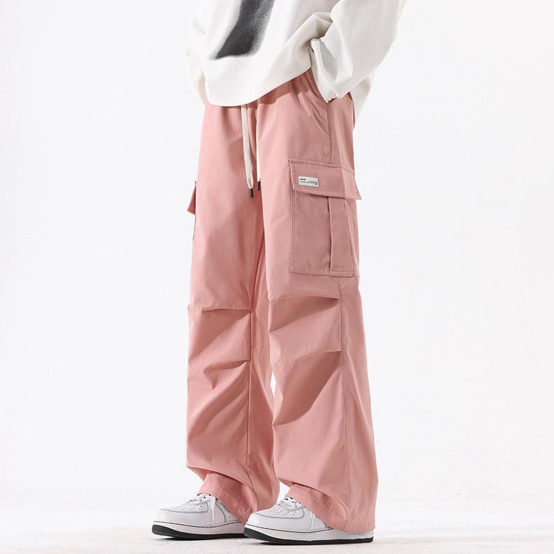Retro High Street Fashionable Pleated Straight Cargo Pants by GJG Denim
