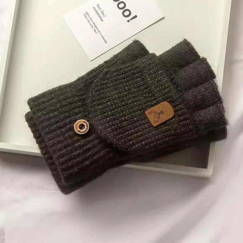 Men's Half Finger Knitted Wool Flip Gloves by GJG Denim