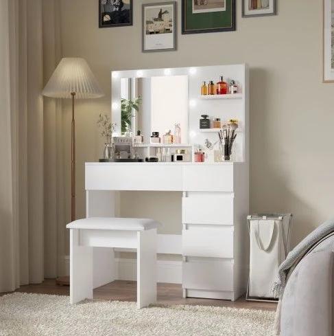 Makeup Vanity Desk Set With Mirror & Light by GJG Denim
