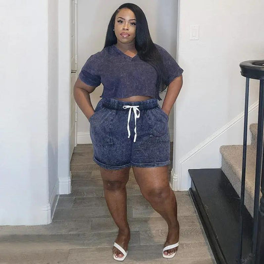 Women's Short Lace-Up Casual Shorts Set by GJG Denim
