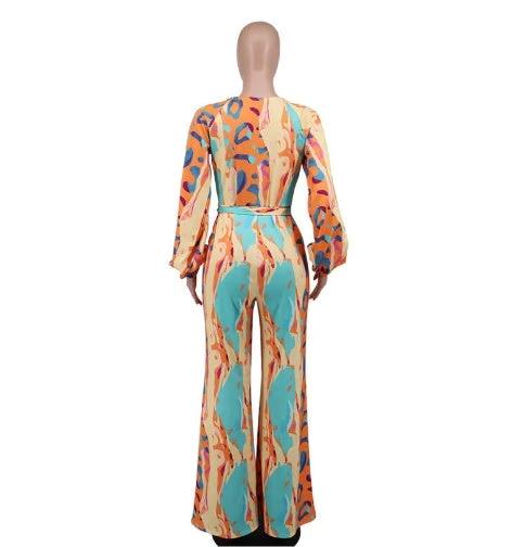 Casual Straight-leg Printing Jumpsuit by GJG Denim