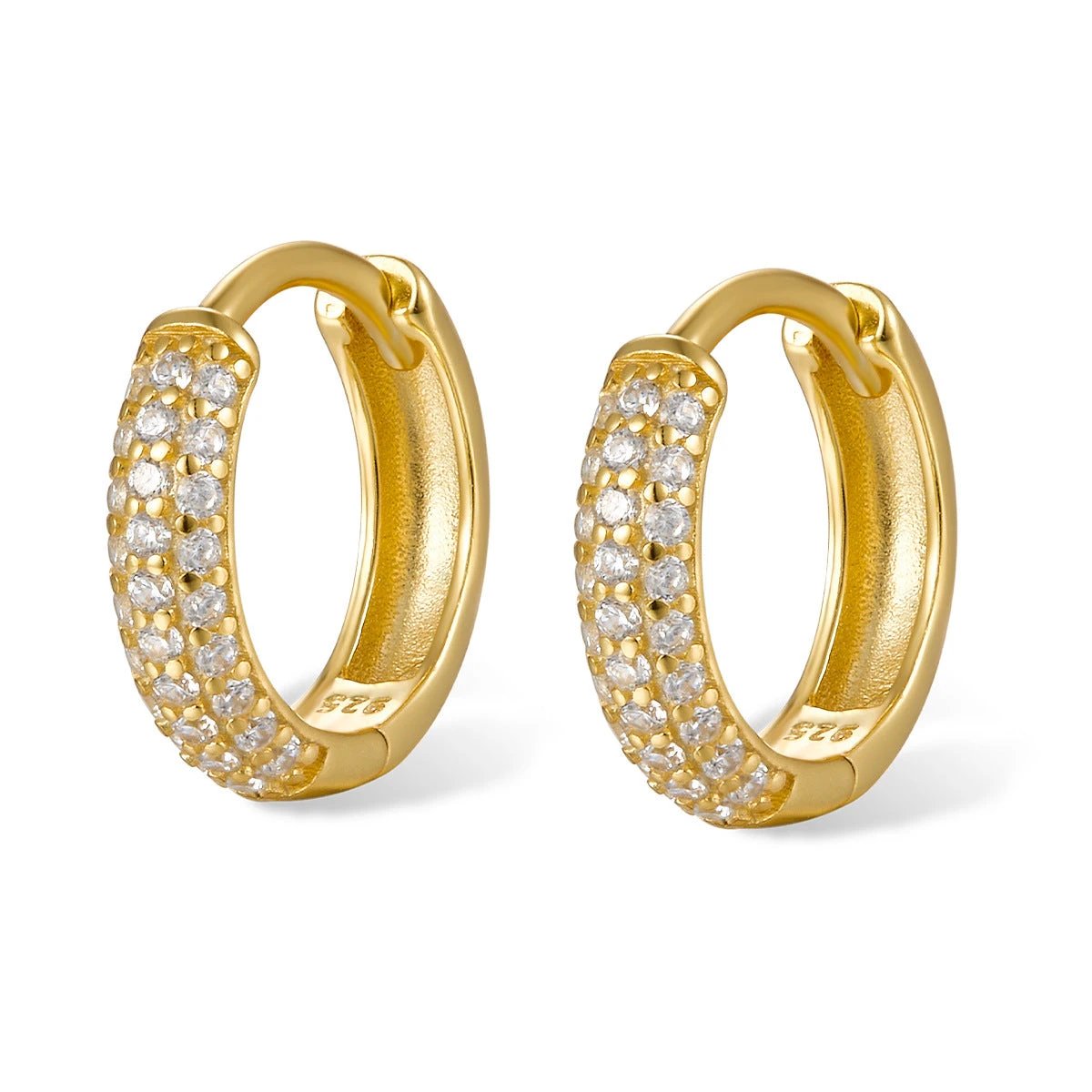 Three-row Drill Wide Face Circle Ear Clip Retro High-grade Sterling Silver Stud Earrings by GJG Denim