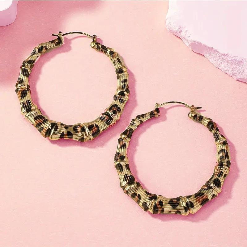 New Fashion Leopard Print Round Hoop Earrings For Women Jewelry Punk Metal Zebra Cow Big Circle Earring Female Party Gifts by GJG Denim