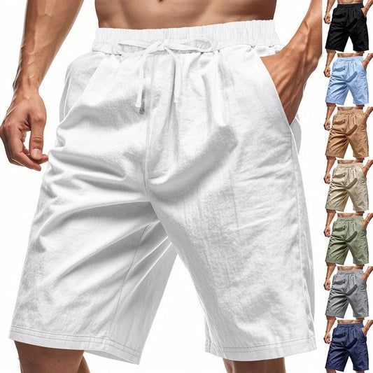 Men's Pants Loose Casual Linen Solid Color Shorts by GJG Denim
