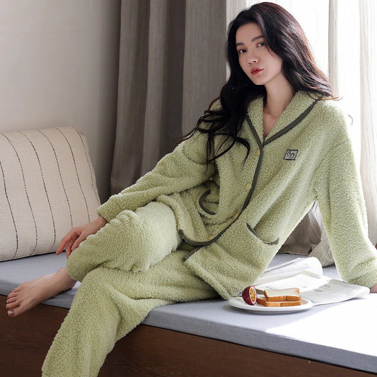 Men's Flannel Thick Warm Long Sleeves Fleece Pajama Set by GJG Denim