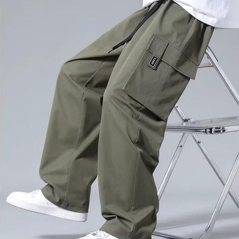Large Loose Pockets Drawstring Boys Straight Cargo Pants by GJG Denim