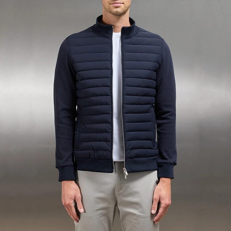 Lightweight Stand Collar Coat For Men Fashion Stitching Knitted Jacket Winter Outwear by GJG Denim