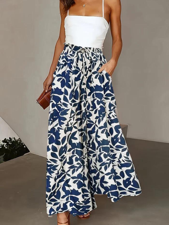 Plus Size Wide Leg Pants - Stylish Solid Paper Bag Waist Design, Elegant Pocket Tie Front, Loose Fit For Comfort, Perfect For Spring & Summer, Women's Fashionable Clothing For Curvy Figures by GJG Denim
