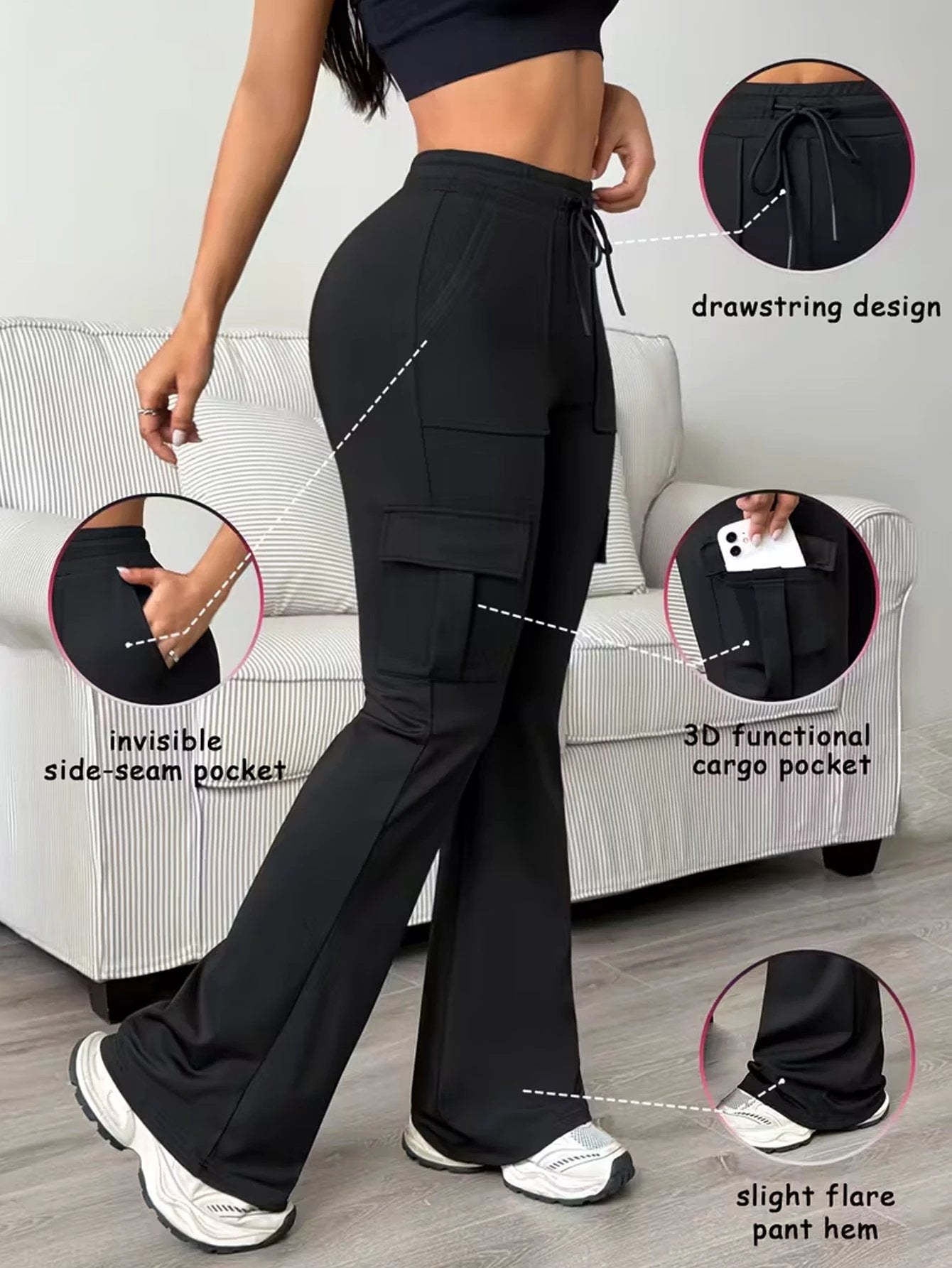Women's High-waist Drawstring Work Pants by GJG Denim