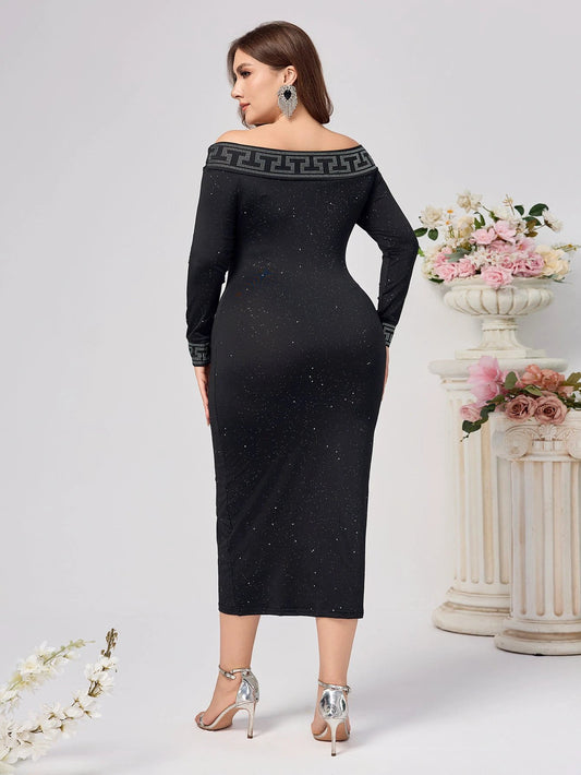 Autumn And Winter Long Sleeve Slim-fit Sequined Dress by GJG Denim