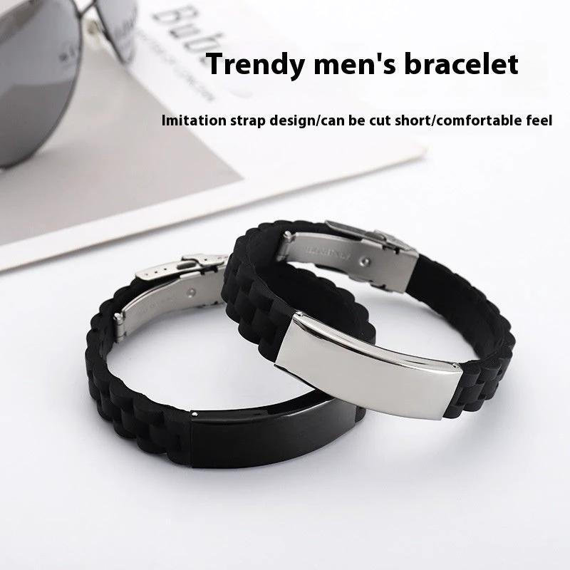 Men's Silicone Simple Laser Sculpture Stainless Steel Bracelet by GJG Denim
