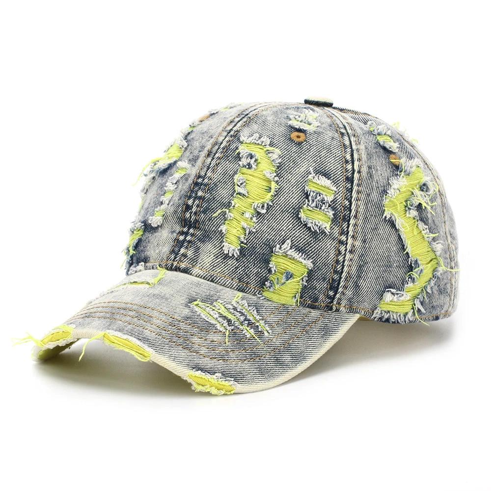 Ripped-line Letter Sun Hat Casual And Versatile by GJG Denim