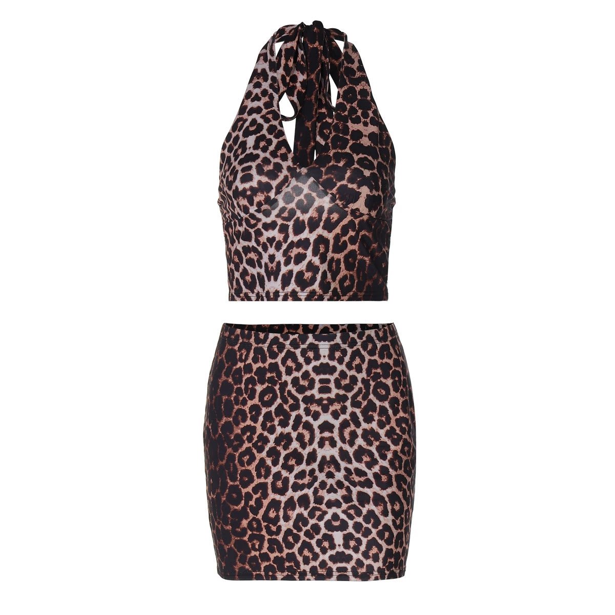 Leopard Print Printed Sexy Hanging Collar Vest Sheath Skirt Suit by GJG Denim