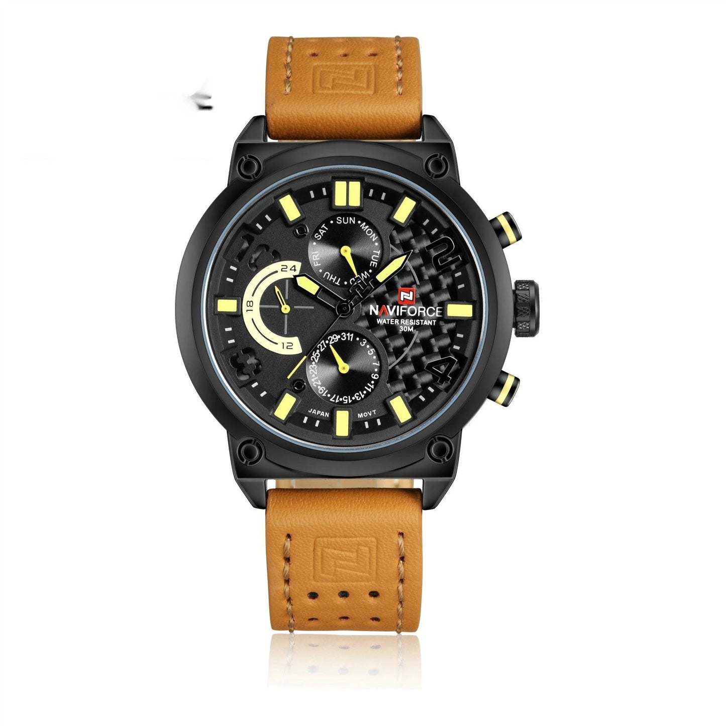Men's Leather Band Quartz Waterproof Leisure Watch by GJG Denim