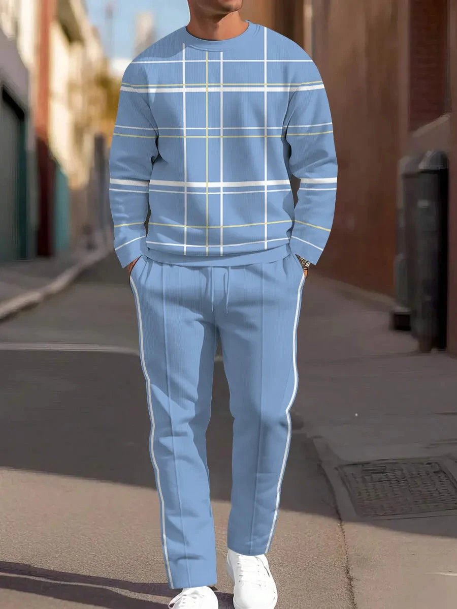 Men's Round Neck Loose Sweatshirt And Sweatpants Set by GJG Denim