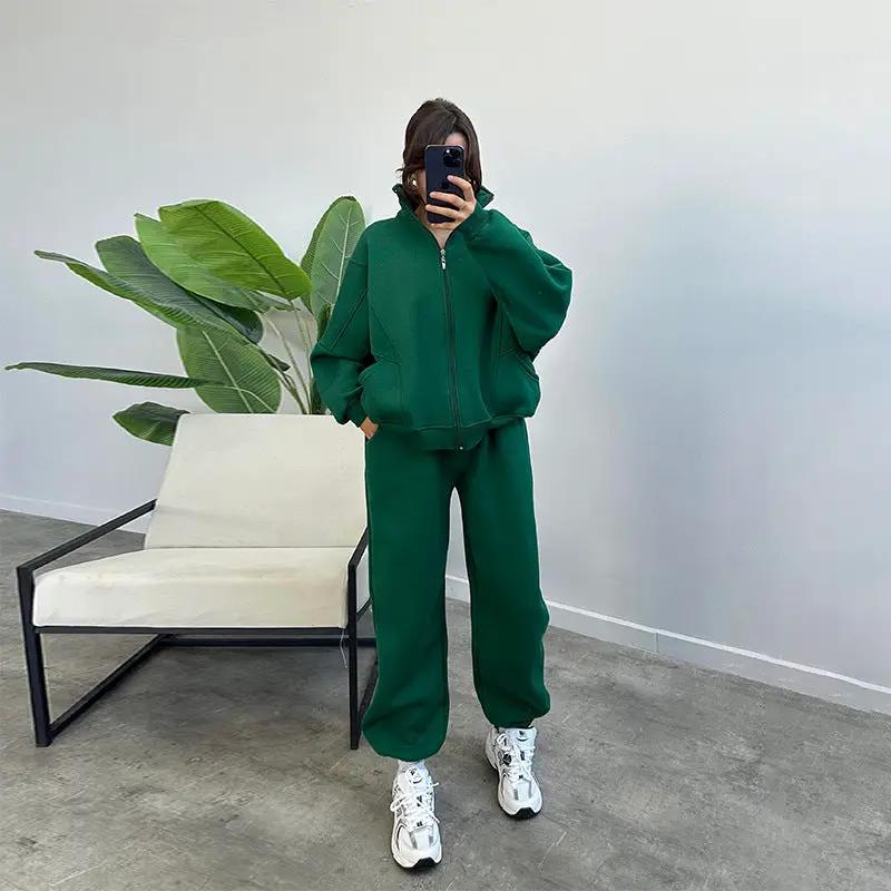 Sports Suits With Pockets Stand-up Collar Zipper Cardigan And Drawstring Trousers Fashion Jogger Set Outfits Tracksuits Women's Clothing by GJG Denim