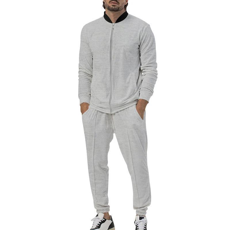 Casual Zipper Long Sleeve Men's Coat Trousers Suit by GJG Denim