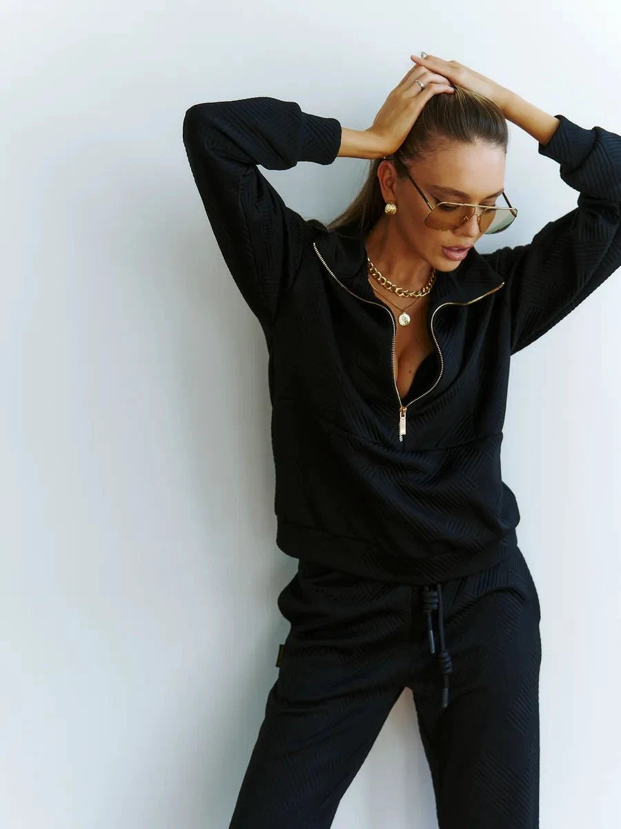 Loose Zip Top Drawstring Trousers Two-piece Set by GJG Denim