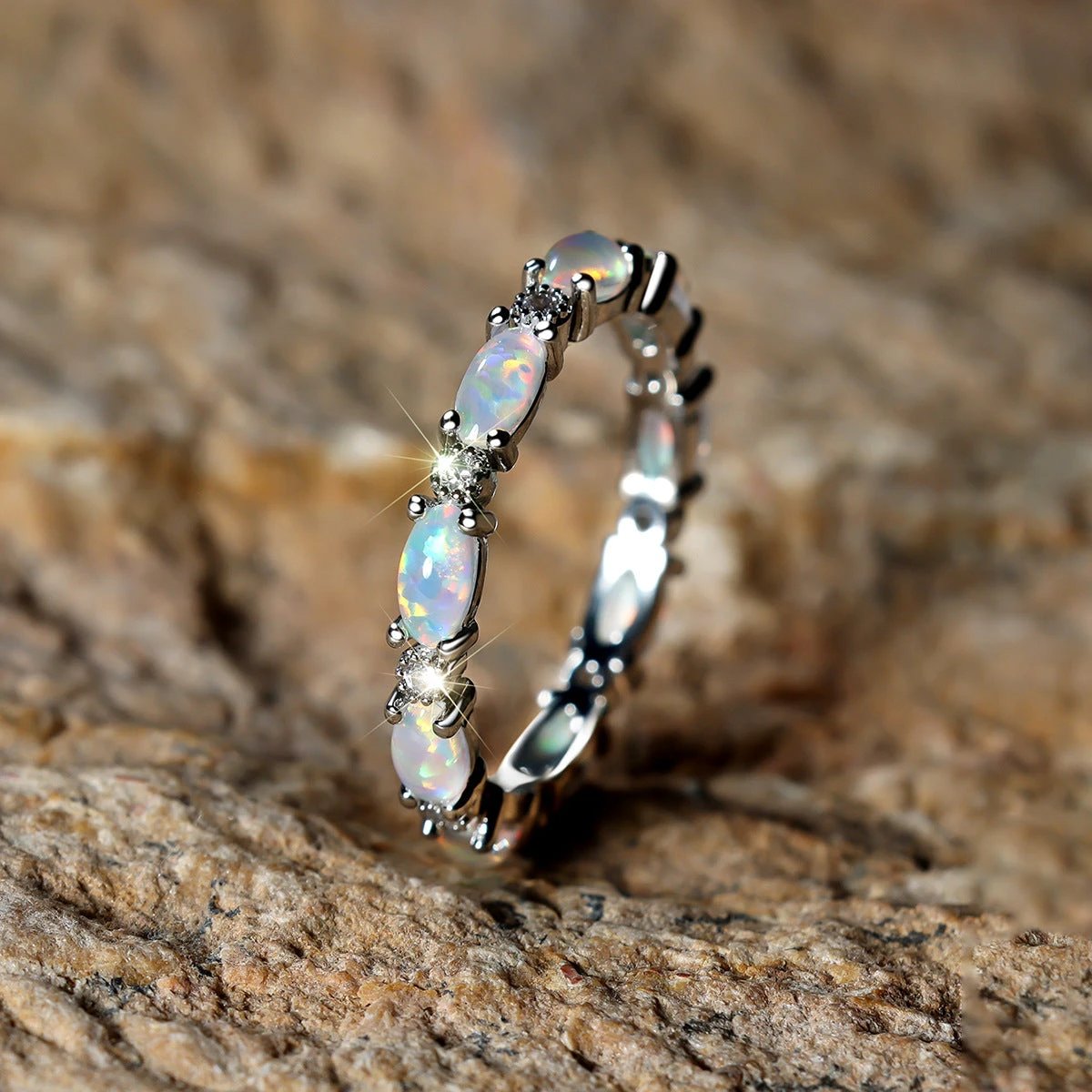 Platinum Heart-shaped Full Of Diamond Opal Ring by GJG Denim