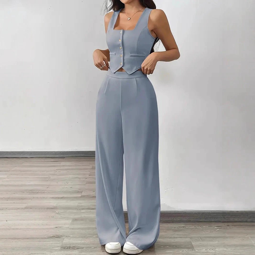 Tight-fitting Tank Top Set With High-waisted Wide-leg Womens Casual Trousers by GJG Denim