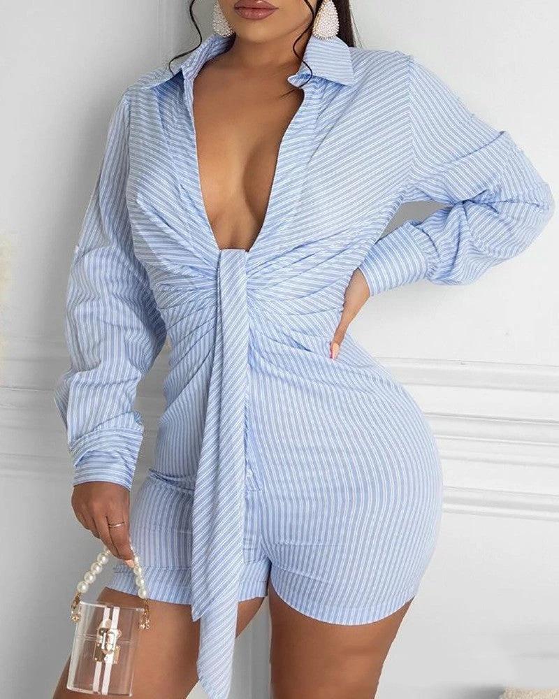 Deep V Strap Tight One-piece Shorts by GJG Denim