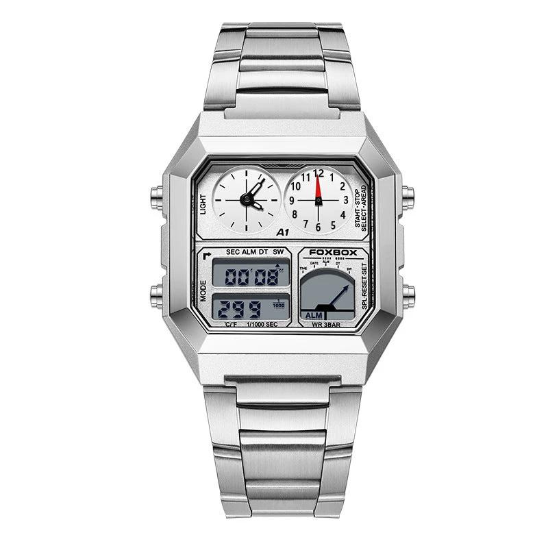 Dual Display Multifunctional Waterproof Alarm Clock Luminous Sports Watch For Men by GJG Denim
