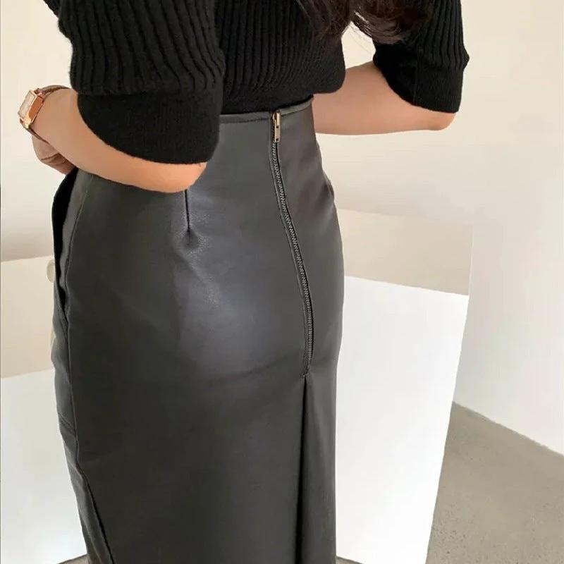 Temperament Deep Split Skirt by GJG Denim