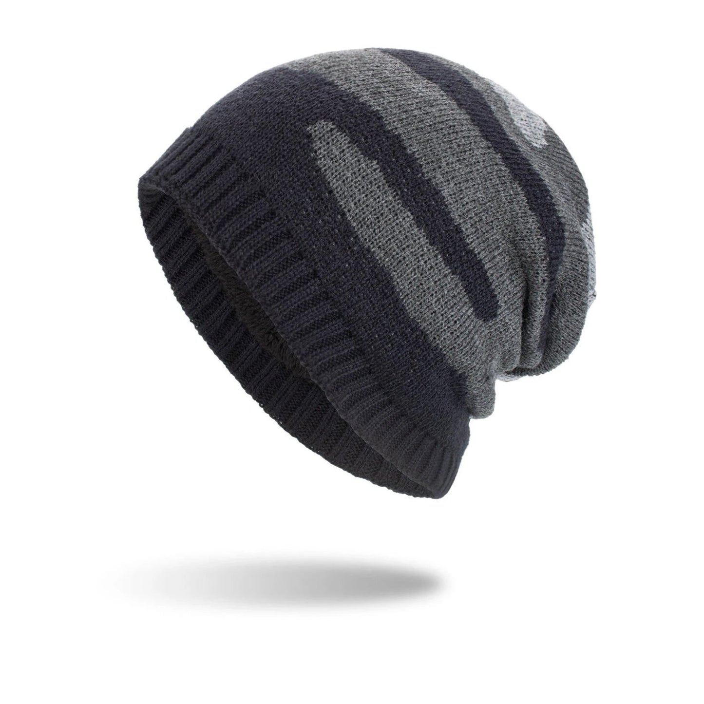 Men's Tricolor Striped Long Pullover Knit Beanie by GJG Denim