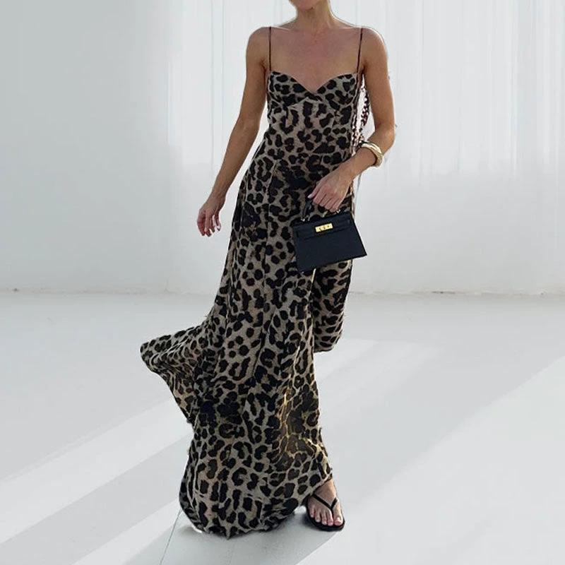 Elegant Stylish Sexy Leopard Print Suspender Dress by GJG Denim