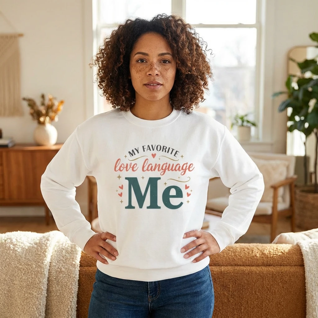 Sweatshirt — "My Favorite Love Language: Me" Valentine Self-Love Crewneck by Printify
