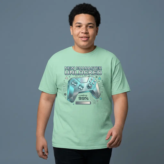 Youth Gaming Tee - "New Character Unlocked" Controller Design (Loading 99%) by Printify