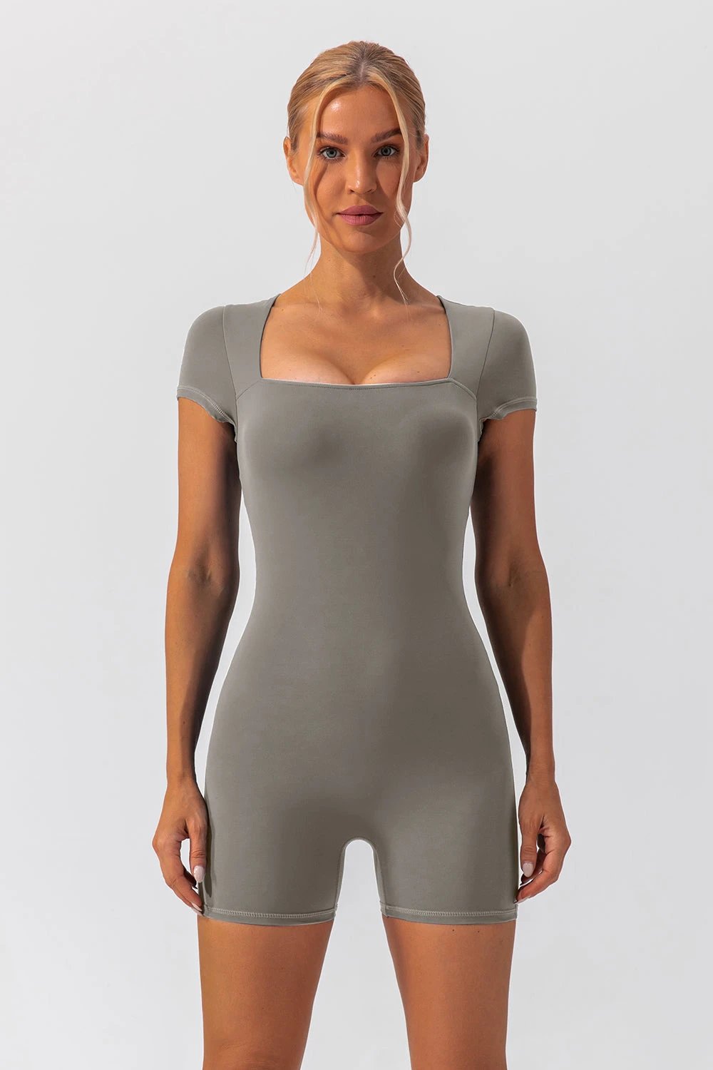 Square Neck Cap Sleeve Active Romper by Lady Ros