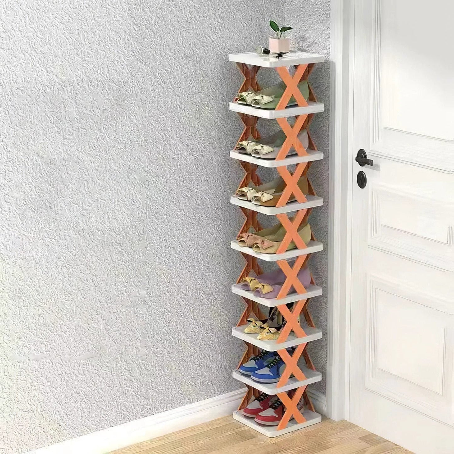 1Pc 9Tier Narrow Entryway Shoe Rack Plastic Vertical Shoe Organizer Space Saving Free Standing by GJG Denim