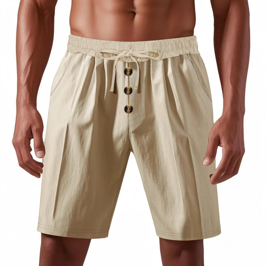 Men's Loose Linen Casual Button Cropped Shorts by GJG Denim