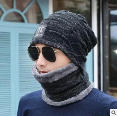 Men's Knitted Beanie and Neck Warmer Set by GJG Denim