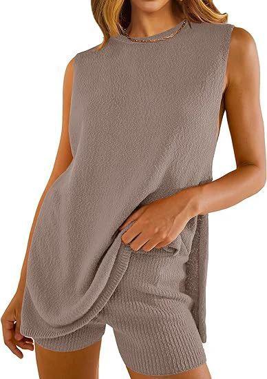 Summer Loose-fitting Casual Round-neck Vest Shorts Knitting Suit Women by GJG Denim
